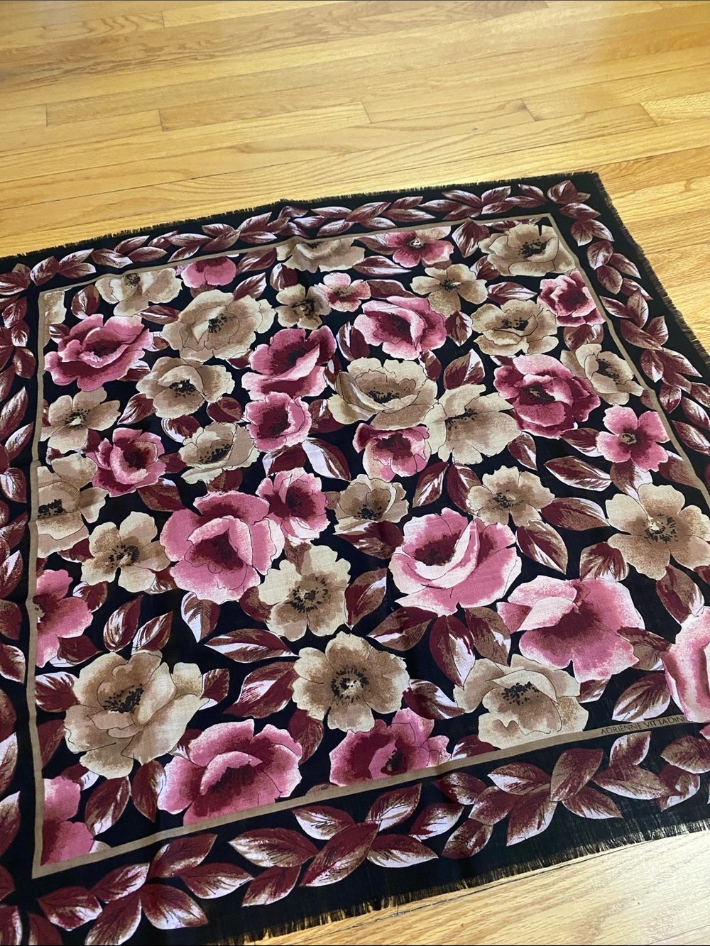 Adrienne Vittadini Pink Brown and Black Floral Square Scarf - Picture 5 of 5